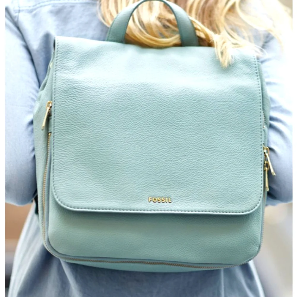 Fossil Claire Aqua Teal Leather Backpack - Picture 1 of 14